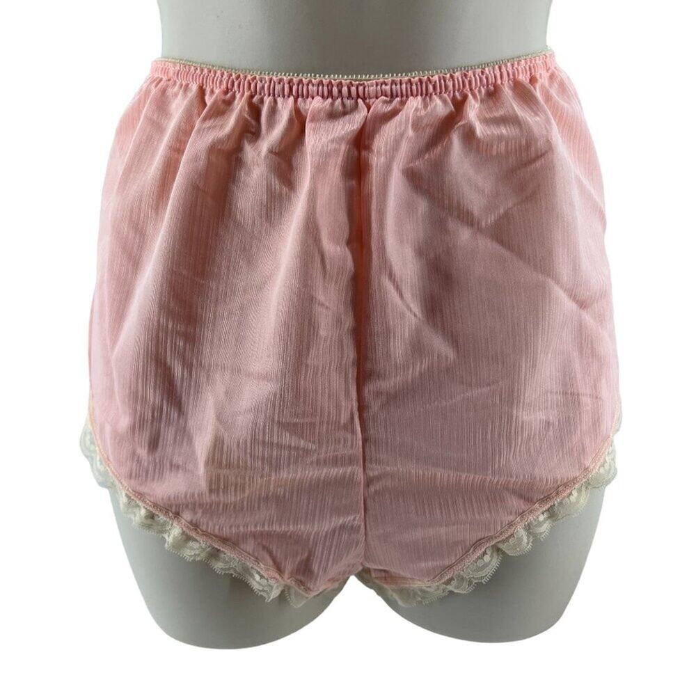 Vintage 80s Avon Lingerie Bottoms Peach Second Skin Satin Lace Trim Womens Large